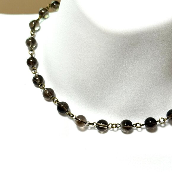 Genuine Smoky Quartz Short Adjustable Necklace, Natural Gemstone + Bronze Links - Picture 1 of 12